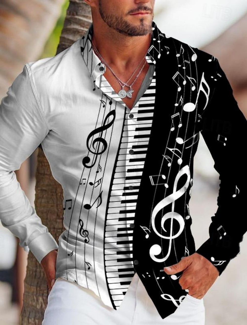 Men Long Sleeve Turn-down Coll - Audio Music Notes review and price