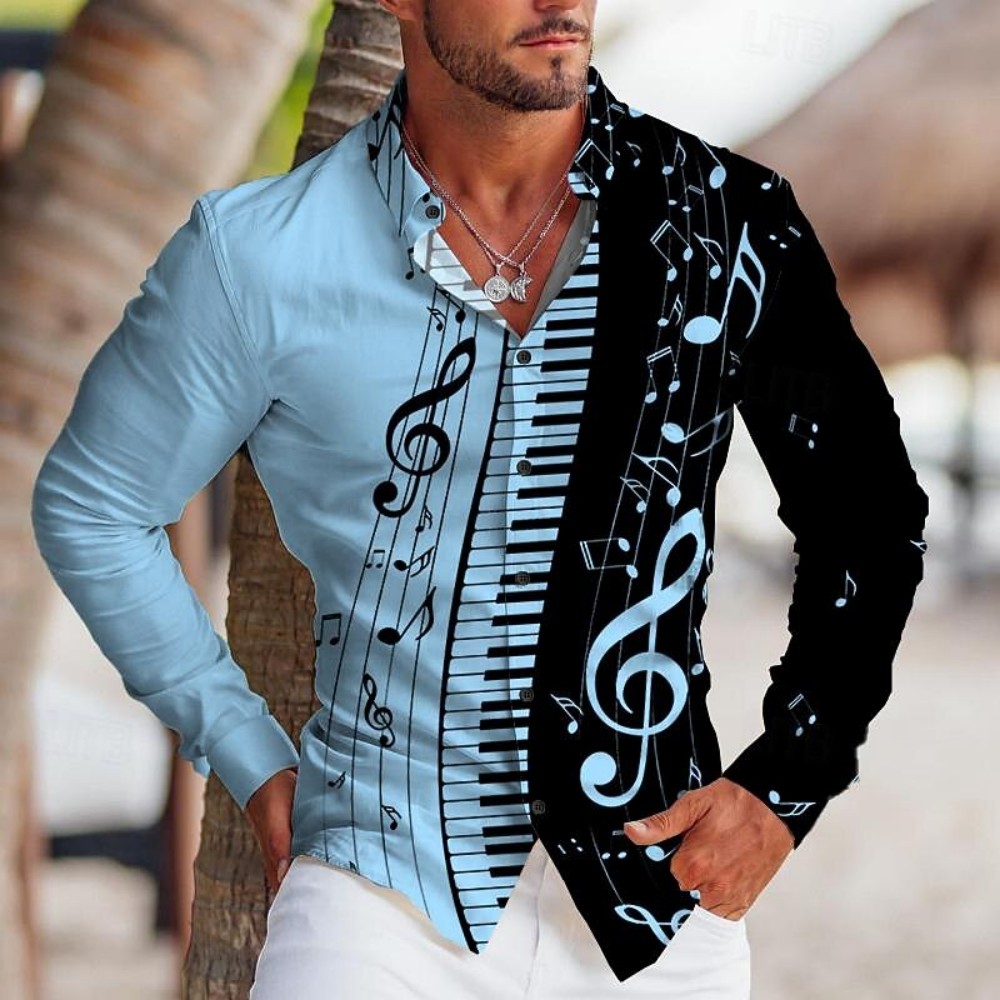 Men Long Sleeve Turn-down Coll - Audio Music Notes review and price