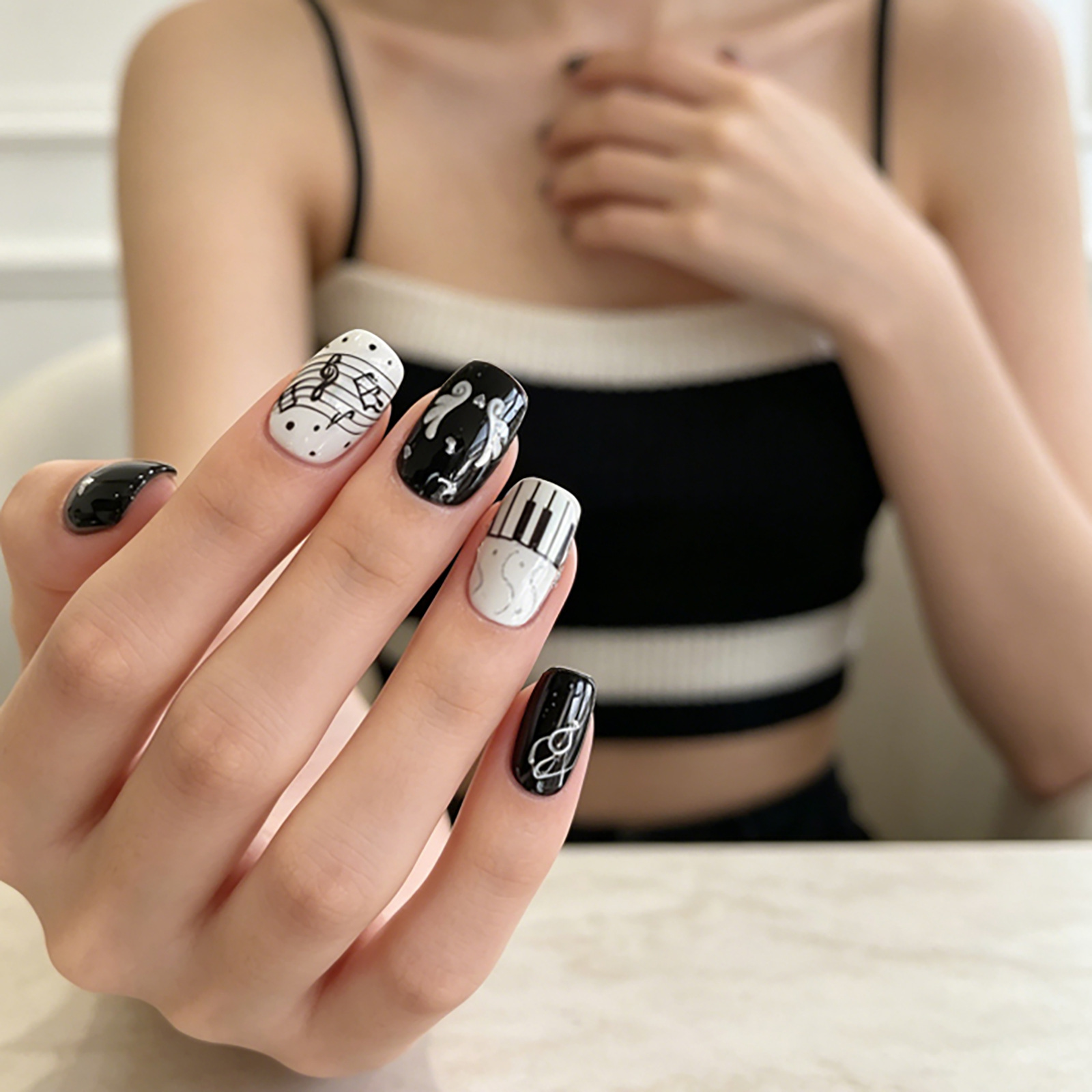 Black White Piano Note Nail St - Audio Music Notes review and price